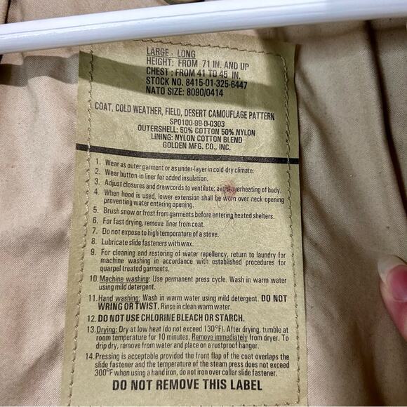 Vintage US Army Men’s Desert Camouflage Field Jacket Tan Size Large Long EUC - Picture 5 of 9